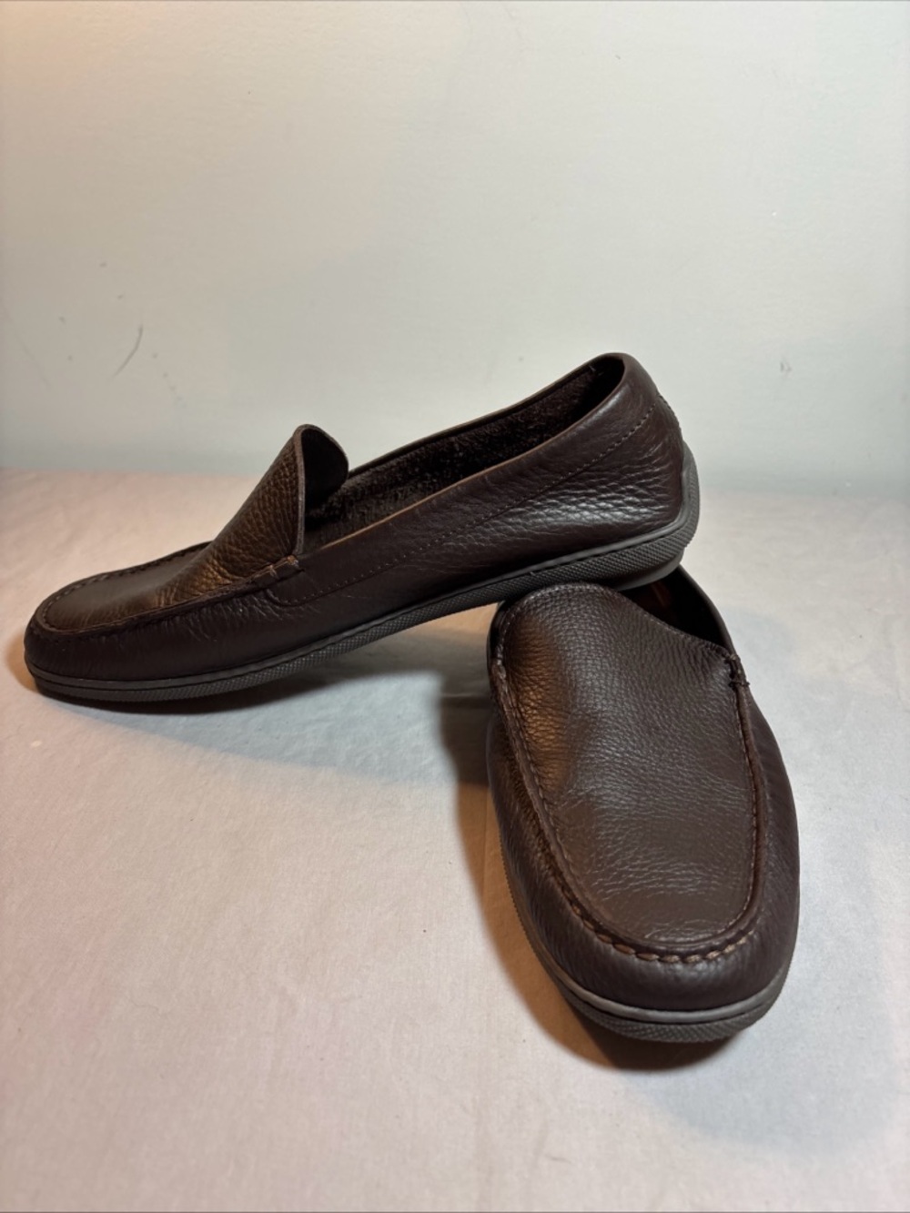 Ralph Lauren Dark Brown Pebbled Leather Slip-On Loafers - Picture 6 of 9